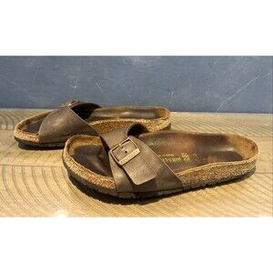 Birkenstock Madrid Womens Slide Sandal Size 8 US 39 Single Strap brown leather